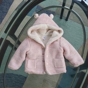 Pink sherpa jacket with gold thread